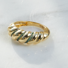 Gold Croissant Emerald Ring